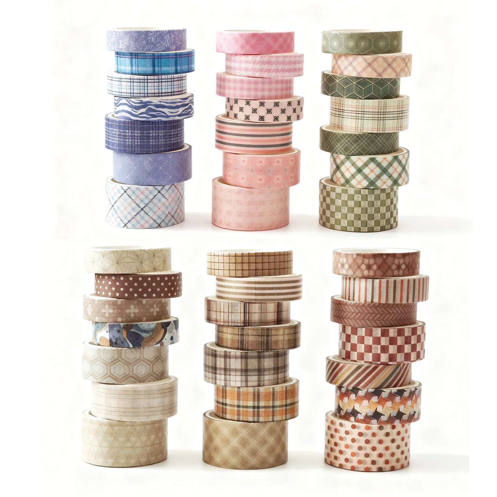 Random Cover 42 Rolls Checkered Washi Tape Set, Brown Decorative Tapes for Scrapbooking, Junk Journal Supplies, Bullet Journalin