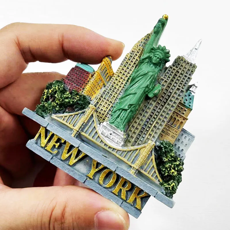 

3D Resin Refrigerator Magnet - New York Skyline with Statue of Liberty, Brooklyn Bridge, and Manhattan Skyscrapers