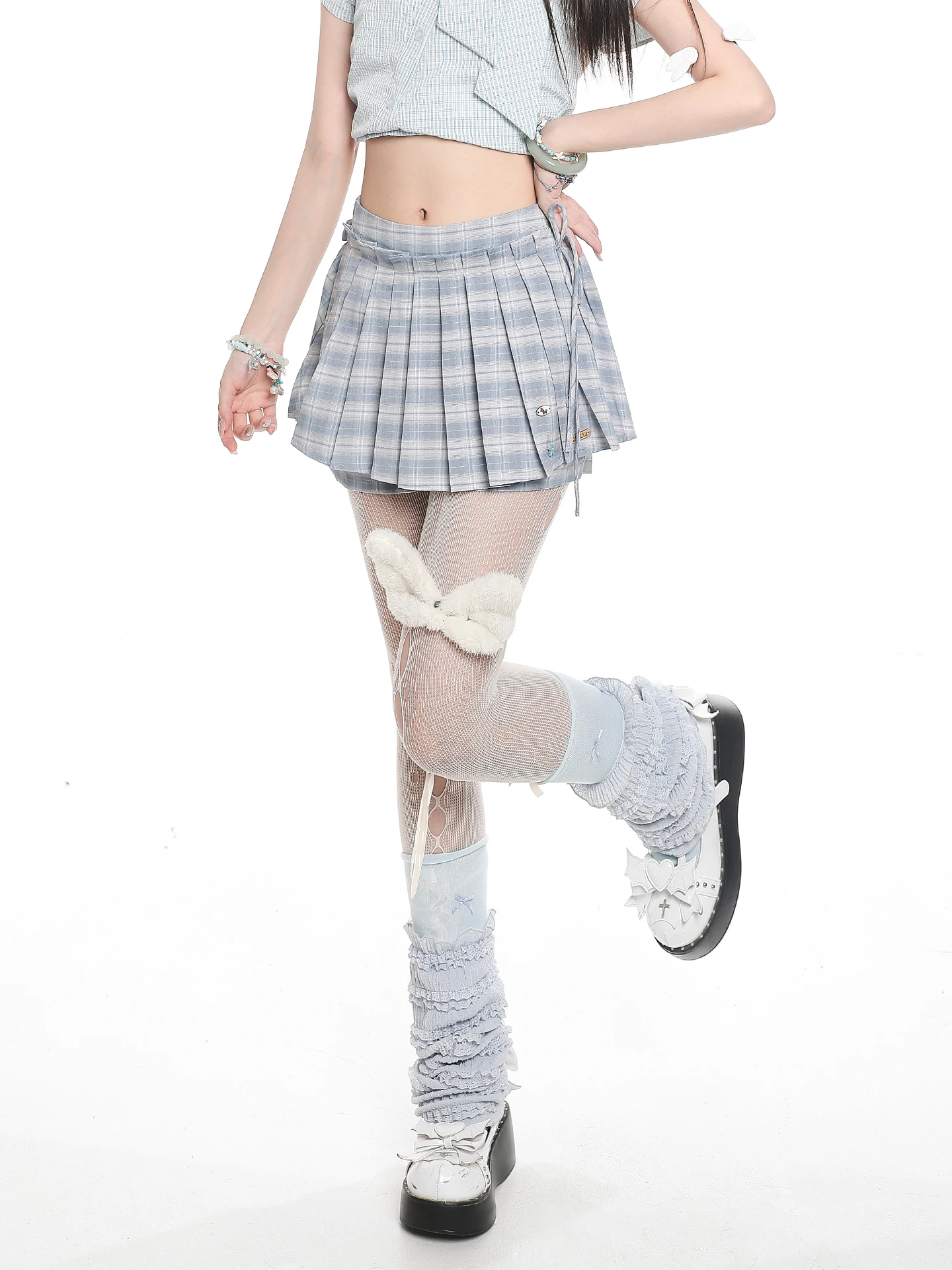 Sweet School Style Plaid Bowtie  Skirt Women Summer Girl Chic Beautiful Slimming Short Skirt High Waist Pleated Skirt