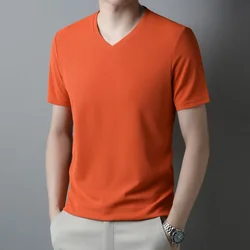 V-neck Slim Short-sleeved Men's Stretch T-shirt, Fashionable Summer Top, Breathable, Sweat-wicking T-shirt, M-4XL.