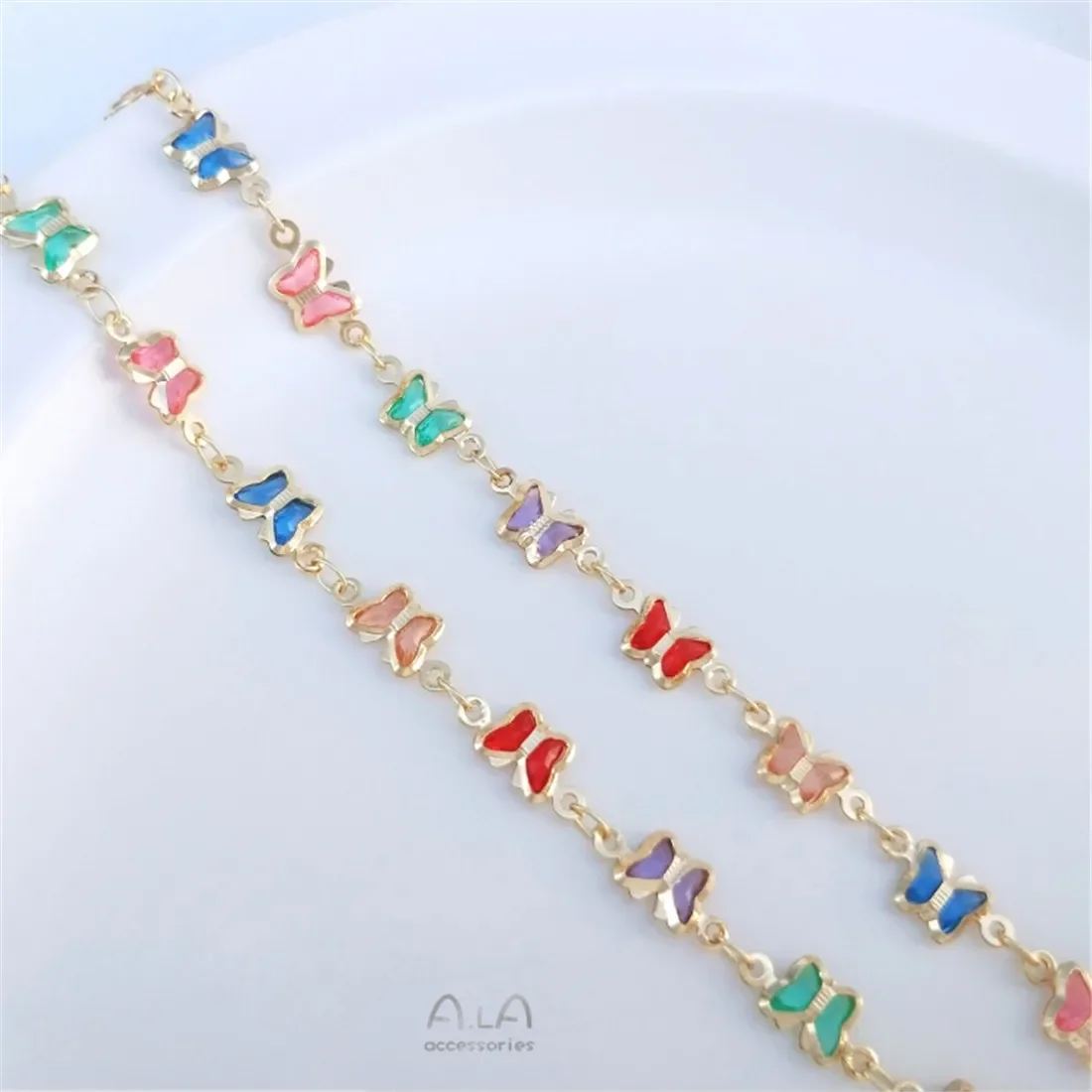 14K Gold-plated Butterfly Chain Colored Zirconia Handmade Chain DIY Handmade Jewelry Bracelet Necklace Loose Chain Material B659