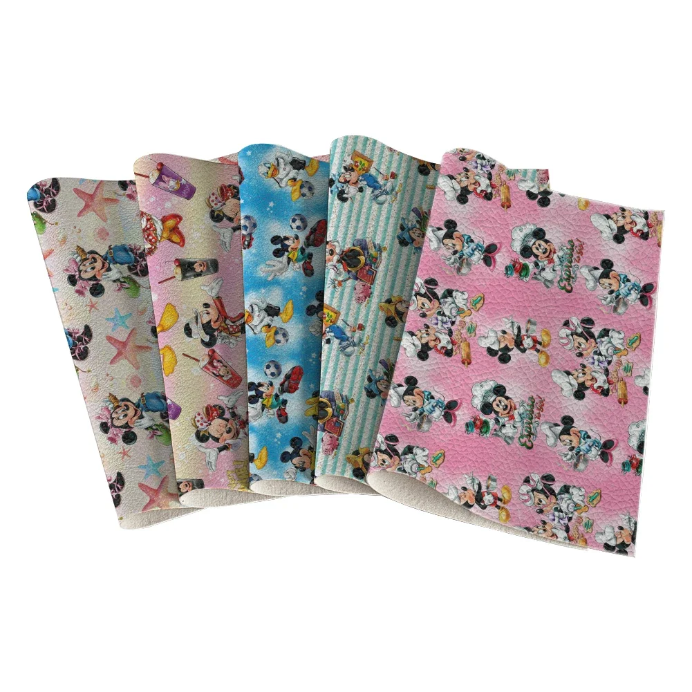 Disney Cartoon Mickey Minnie Mouse Printed Faux Leather Sheets Vinyl Sheets DIY Earring Hair Bow Crafts Leather 12*8