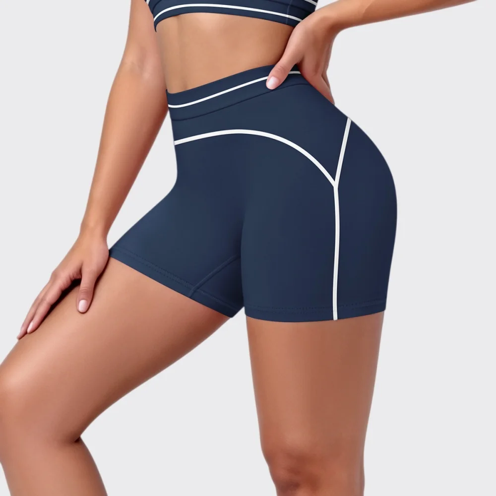 Quick-Dry Yoga Shorts Women Color Blocking High Waist Workout Fitness Shorts Sexy Push Up Fitness Tights Gym Running Short Pants