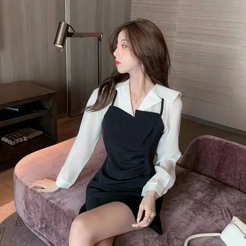 Midi Skinny Women's Long Sleeve Dresses A-line Skirt Wrinkle One Pieces On Sale Clearance Sensual Sexy Loose Full Female Dress