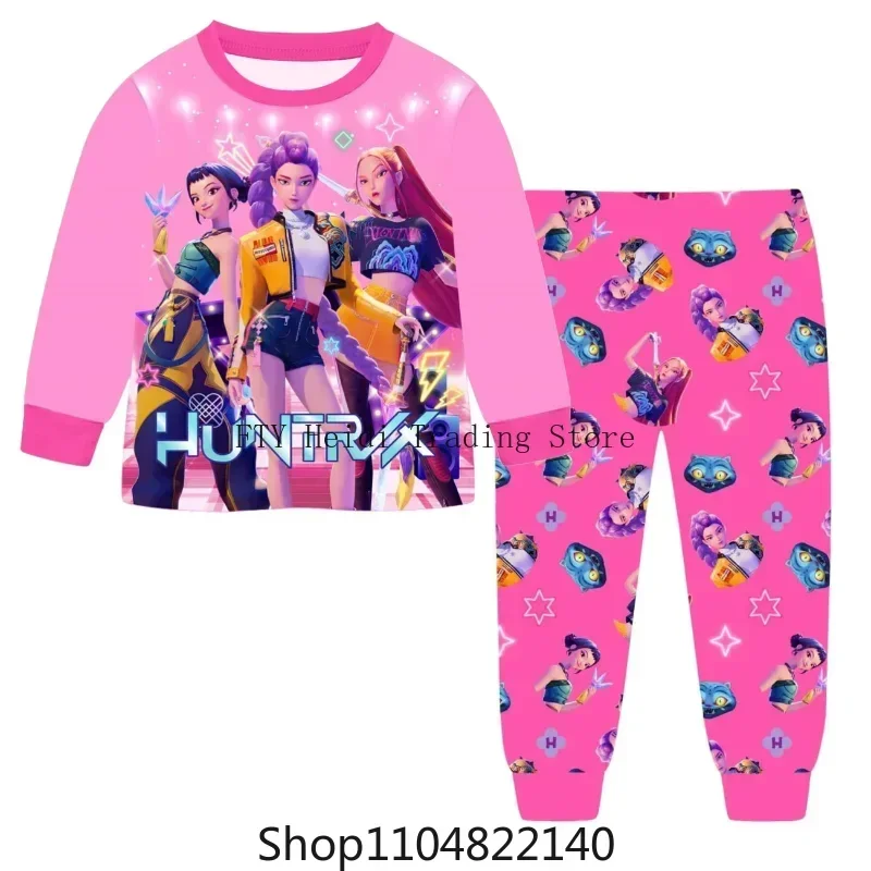 2025 filme k-pops demônios caçadores kawaii pijamas conjunto menina cosplay pijamas anime manga longa topos + calças fãs presente de halloween