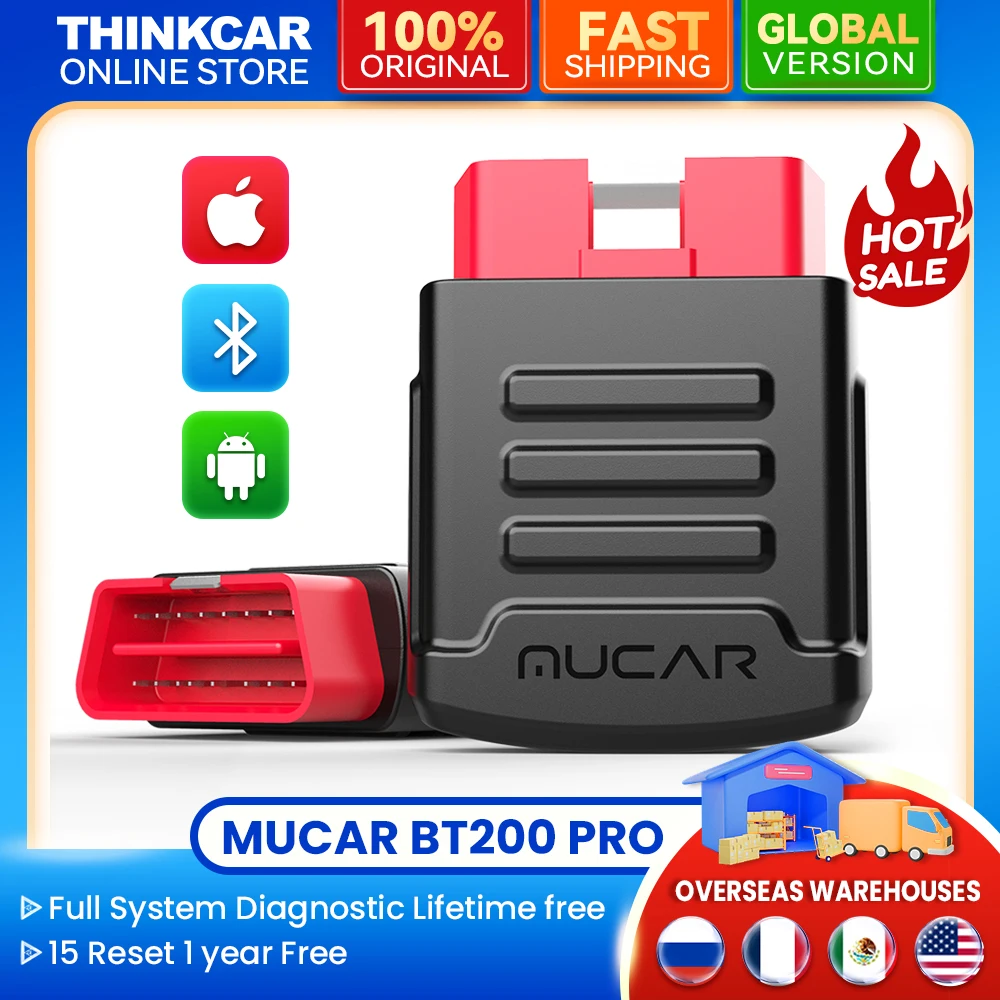 MUCAR BT200/BT200 PRO OBD2 Car scanner diagnostic tools 15 Reset function Oil SAS Full System engine SRS TCM Auto Code Reader