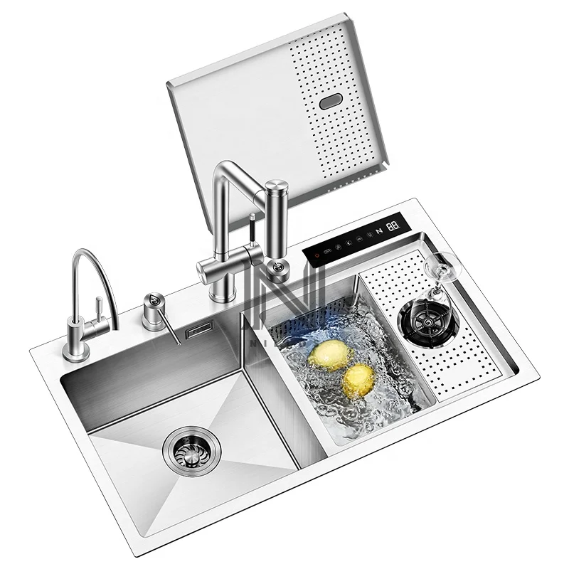 

N8246X Modern Square Stainless Steel Double Bowl Kitchen Sink with Faucet Smart Above Counter Installation