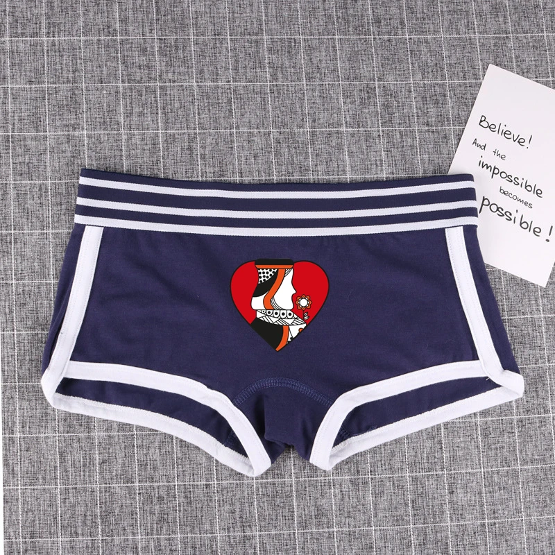 King and Queen Cards Matching Underwear for Couples Girls Cotton Boyshorts Men Boxer Shorts Homme Lingerie Women\'s Panties