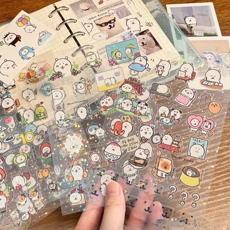 

High-Definition Cartoon Self-Deprecating Bear Double-Transparent Sticker DIY Journal Decoration Cute Cartoon Decorations