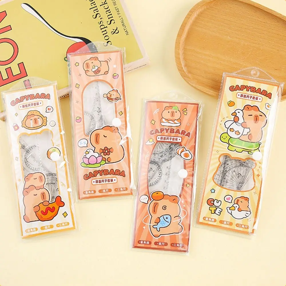 Creative Acrylic Capybara Set of Rulers Drawing Tools Office Supplies Soft Ruler Set Cute Cartoon Set Square