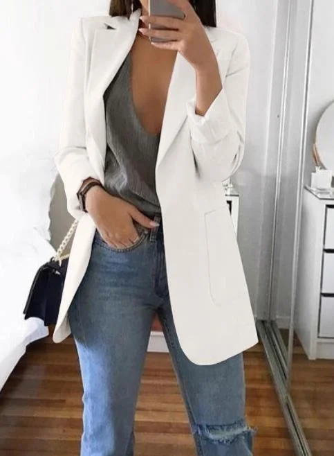 Women Lapel Slim Cardigan Suit Coat Fashion Casual Suit Polo Neck Slim Fit Blazer Long Sleeve Jacket Coat