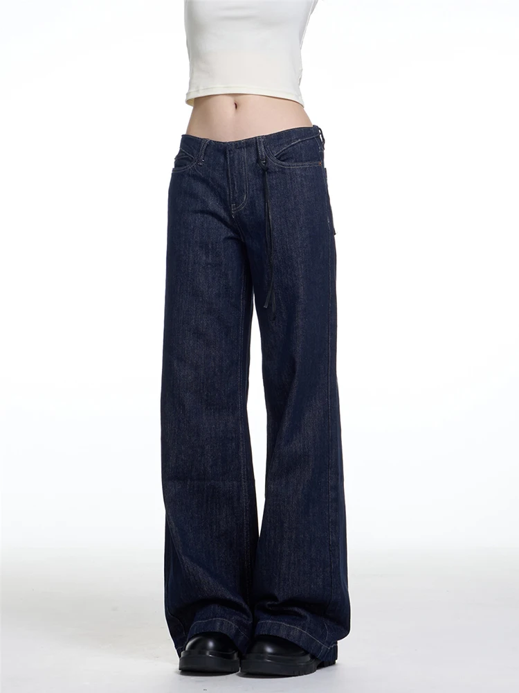 2025 가을 겨울 여성용 아메리칸 레트로 로우라이즈 데님 팬츠 일본 Y2K 배기 진 하라주쿠 올드머니 카우보이 2000년대 신상