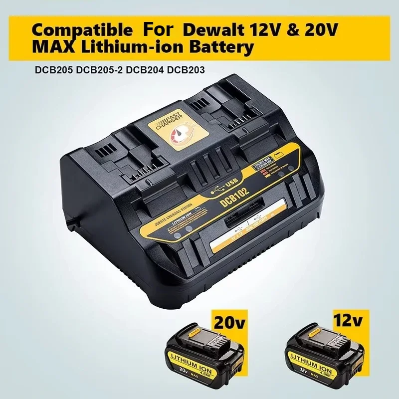 DCB102 Li-ion Battery Charger Rapid 2 Slide Port 4A Charging Current USB 2A Out DCB200 DCB140 For Dewalt 14.4V 18V Lithium Tool