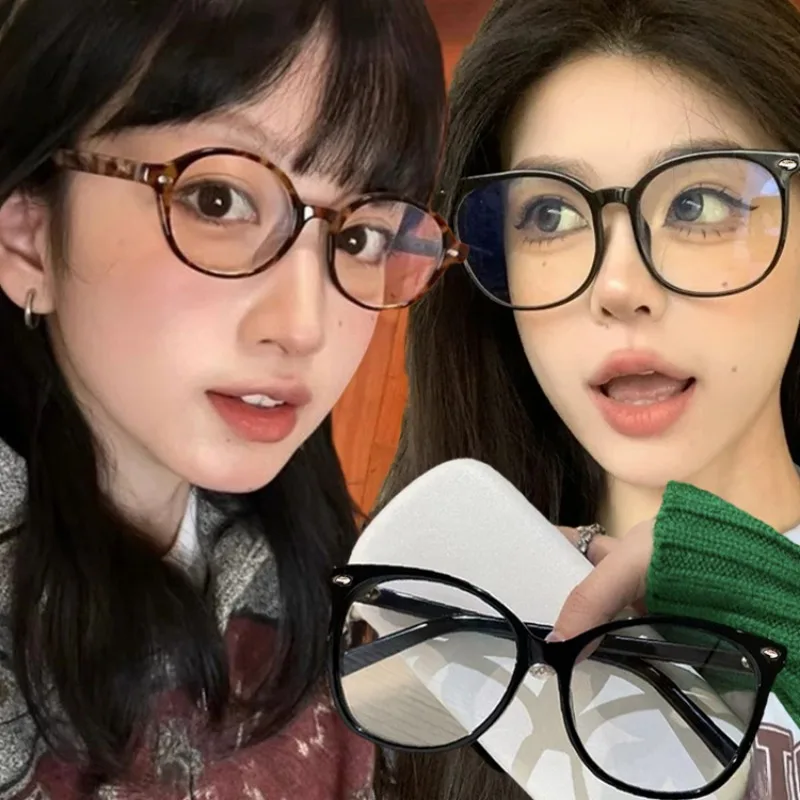 1/2 قطعة إطار كبير نظارات خمر ليوبارد طباعة النساء الرجال البيضاوي الإطار مكافحة الضوء الأزرق النظارات ماكياج خالية النظارات الإكسسوارات