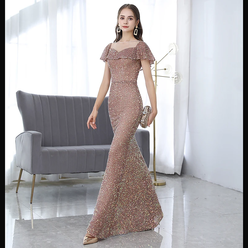 

Evening Gown New 2024 Design Sense Niche Pink with Fishtail Long Dress Banquet Temperament Socialite Art Exam Adult Gift