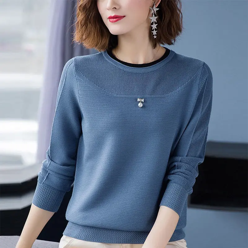 

Women's Fashion Spring and Autumn New Knitted Pullover Korean Version of Wild Long-sleeved Stitching Bottoming Harajuku Sweater