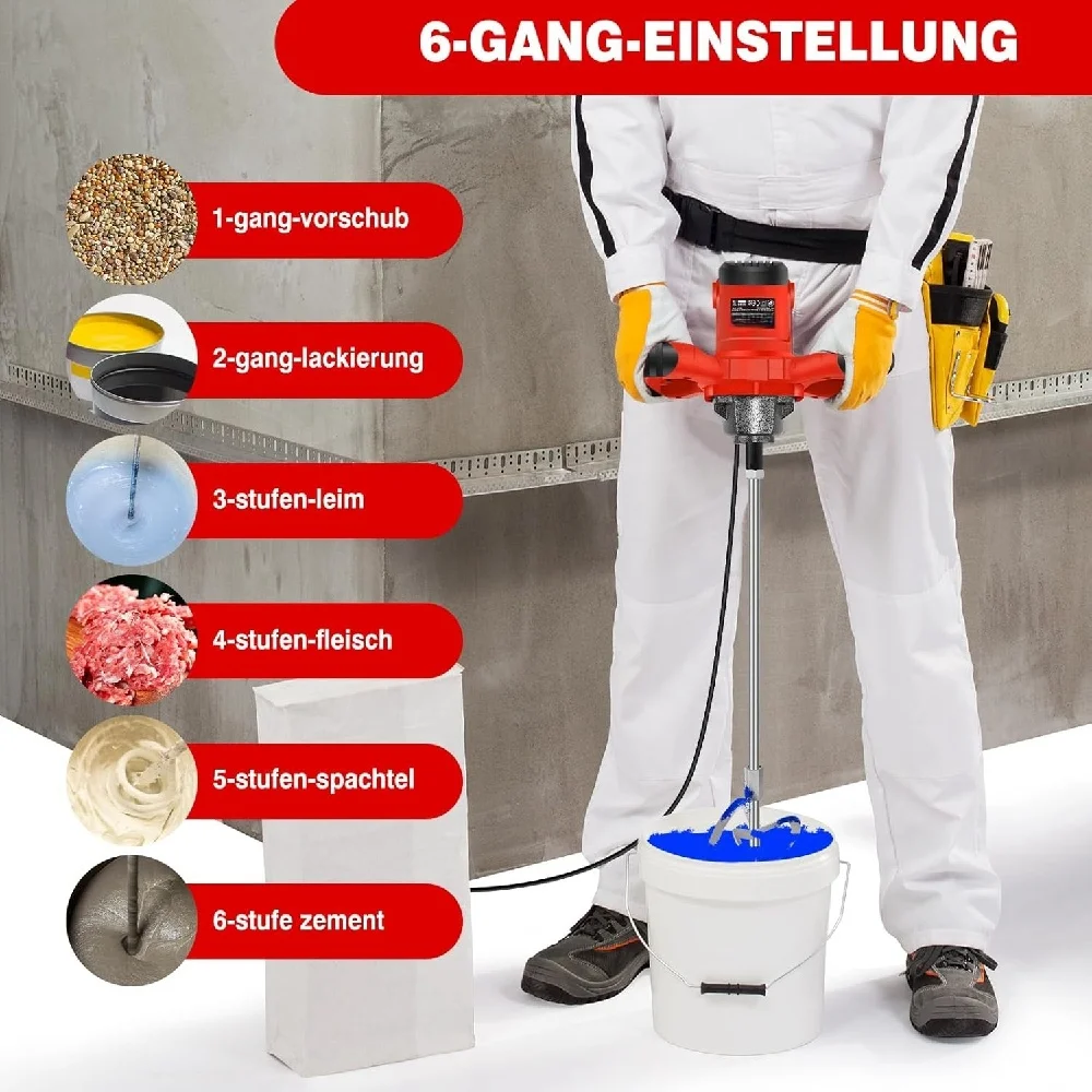 New Handheld Paint Concrete Mixer Machine Paddle Mixer Adjustable 6Speed Stirrer Electric Mix Stirring Tool M14 Mixing Rod 2600W