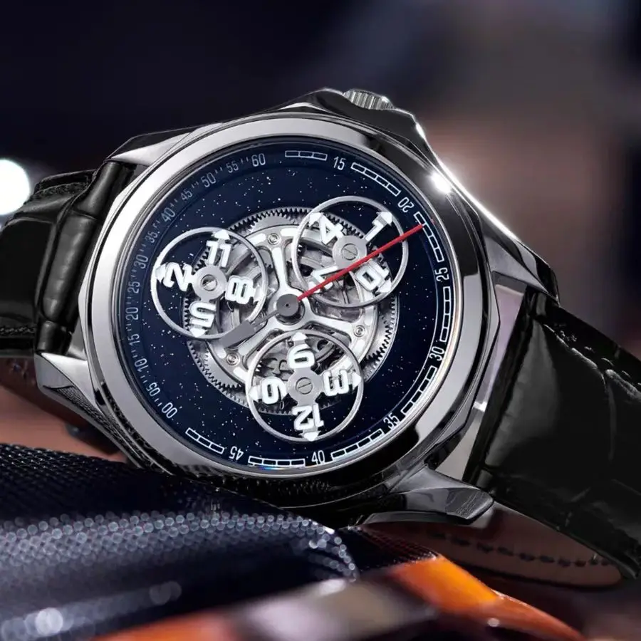 Reloj Automático OBLVLO para Hombre, 41 mm, Reloj de Pulsera Mecánico de Moda, Luminoso, Resistente al Agua 50 m, Esfera Giratoria con Diseño de Estrella de Zafiro