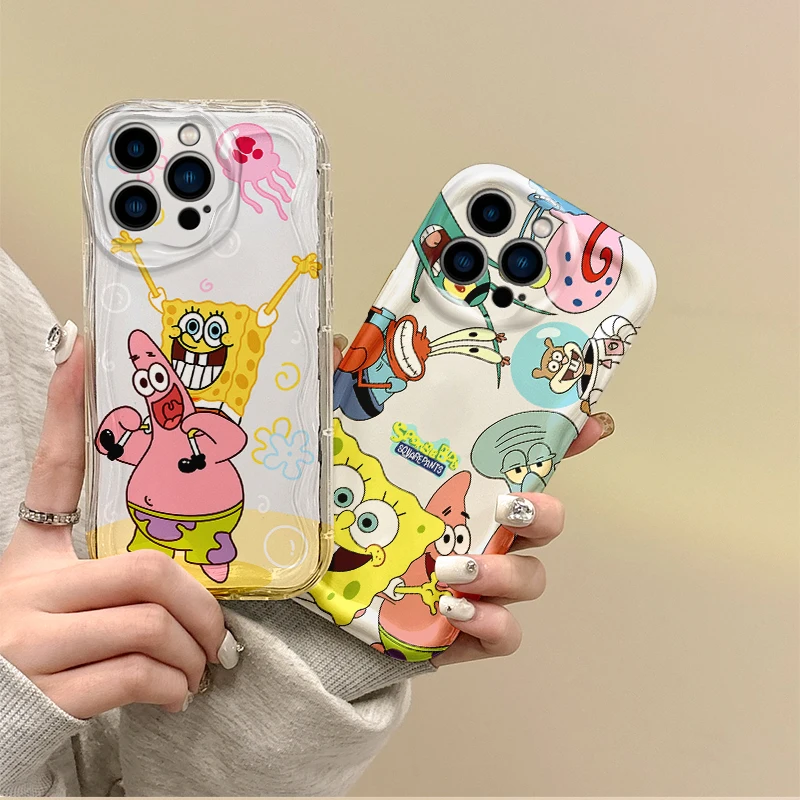 

Cute S-SpongeBobs Cartoon iPhone16 Case Wave Phone Case for iPhone 16 15 14 ProMax 13 12 11 8 7 Plus X XR XS Max Dustproof Cover