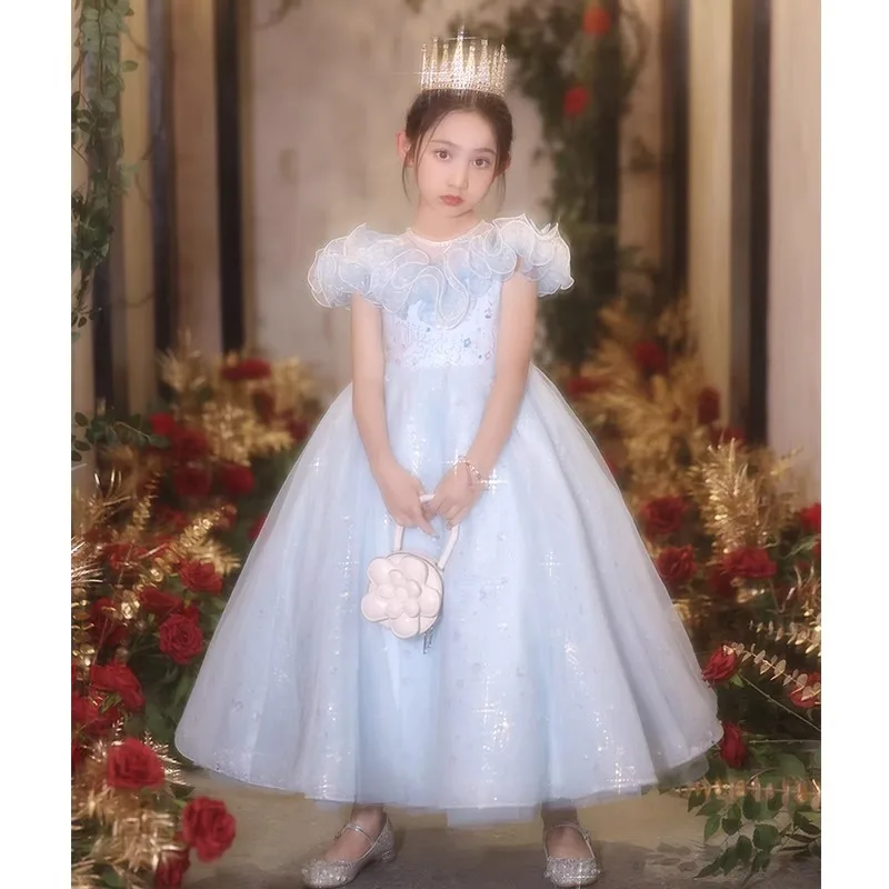 Girls' Host Dress High-End Light Luxury Niche Flower Girl Little Girl Piano Performance Dress Stylish Children's Dress
