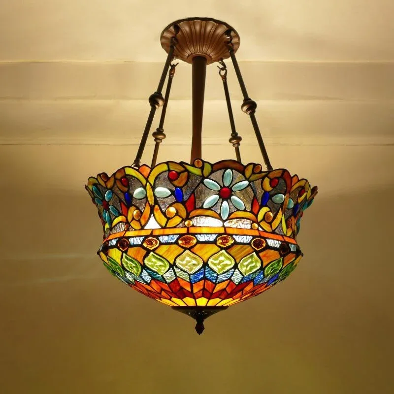 SOFEINA Tiffany European Chandelier Vintage Creative Color Glass Pendant Lamp Home Living Room restaurant Bedroom Hotel Corridor