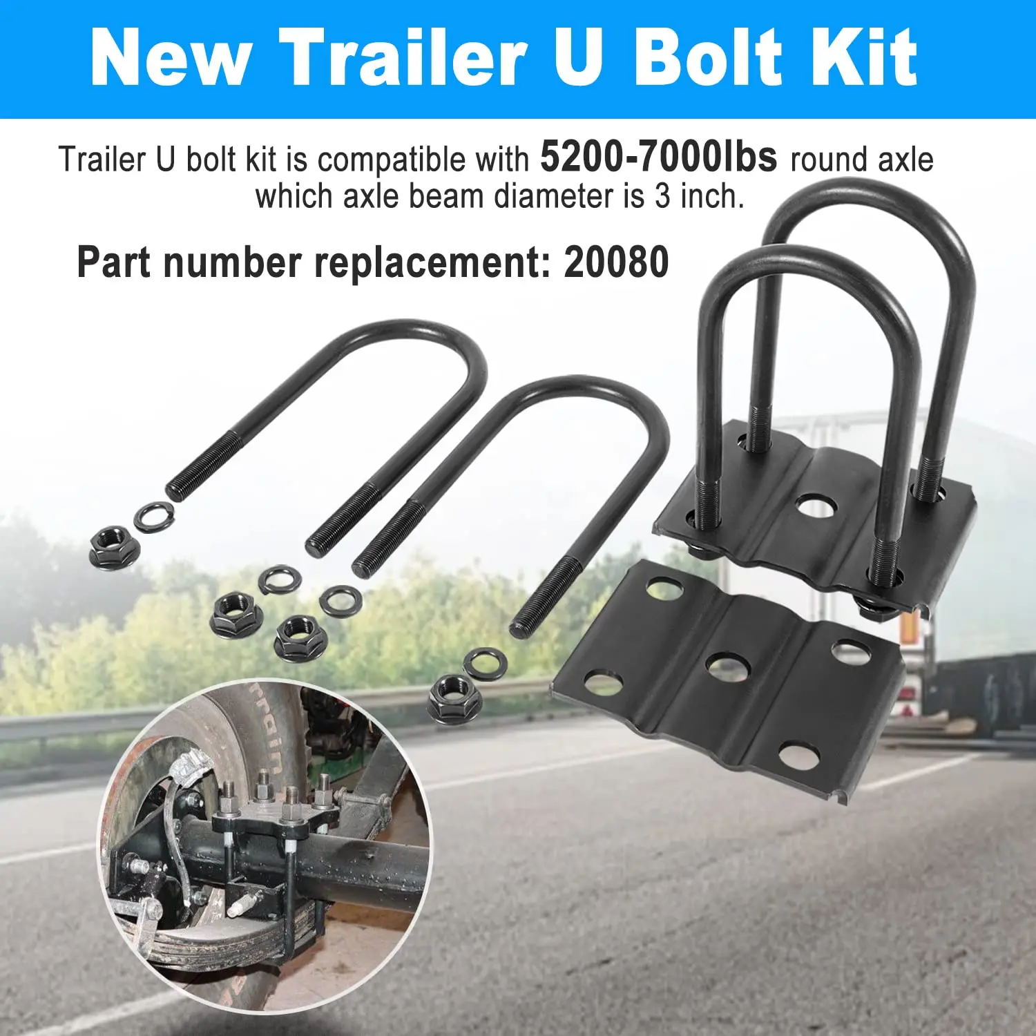 Trailer U Bolt Kit Trailer Leaf Spring U Bolts for 5200-7000lbs 3