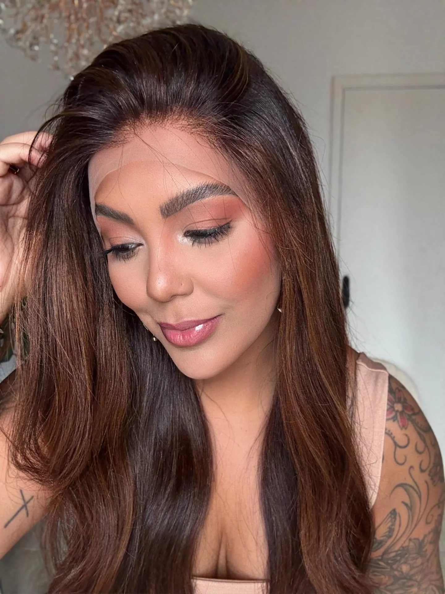 New Long Length Chocolate Brown Beginner Friendly Brunette Wigs Natural Wave High Quality Synthetic Lace Frontal Wigs For Women