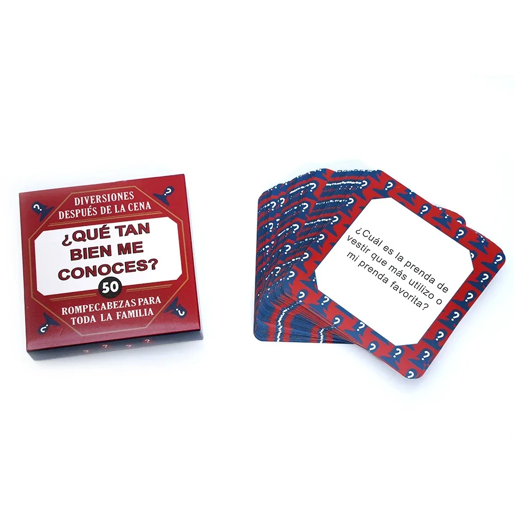 2x2 بوصة لعبة ببطاقات ورقية عائلية سبانغليزية 50 مشغل للمحادثة في لعبة لوحة الكبار التفاعلية الإسبانية لحفلات العشاء