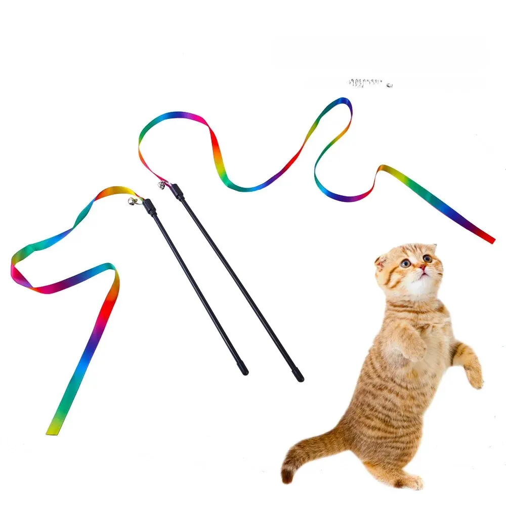 7-color Rainbow Cat Toy Bell Ringing Long Stick Toy Cats Dogs Teaser Stick Kittens Puppies