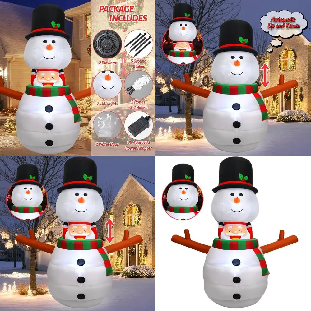 

Animated Outdoor Christmas Snowman & Santa Inflatable Decorations with LED Lights, Ideal for Holiday Yard & Garden