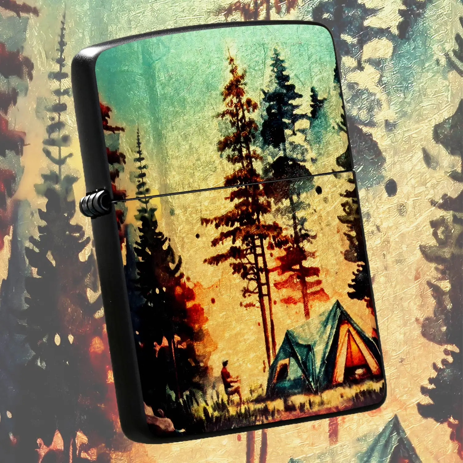 Vintage Forest Camping Pattern Portable Ignition Accessory, Atmospheric Outdoor Travel Carry-On Practical Item, Perfect For Daily Trips, Hiking And Picnics, Unique Exquisite Gift For Friends, Multi-Scenario Applicable A Humorous And Interes