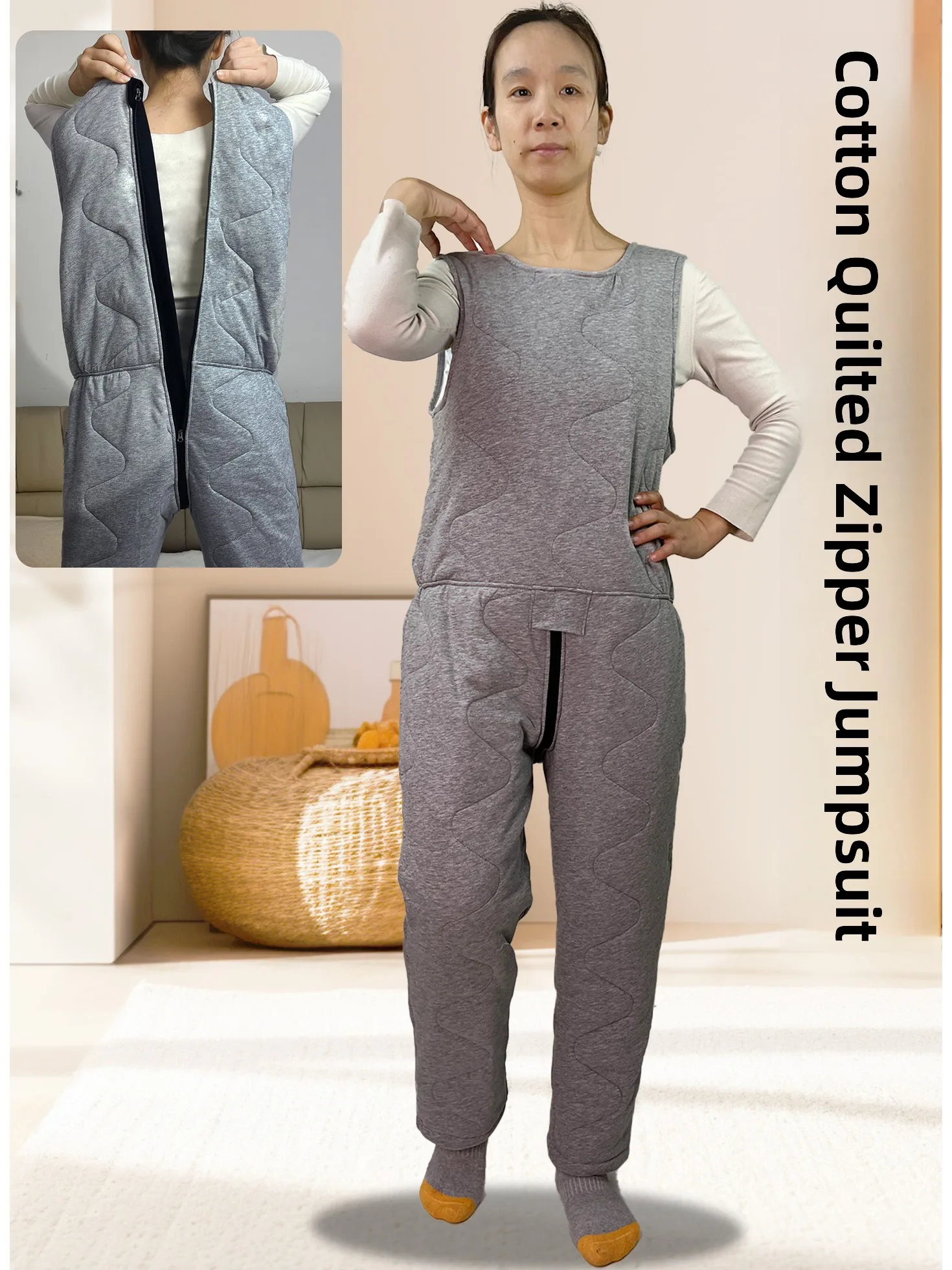 

Autumn Winter Alzheimer's Patient Restraint One-Piece Suit Dementia ly Anti-ab Paper Diaper Zipper Inteated Care Clo...
