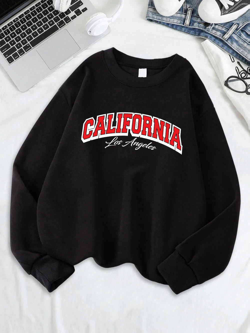 California Los Angeles City Printed Sweatshirt Women Fleece Warm Casual Hoodie O-Neck Loose Pullover Winter Comfortable Tops