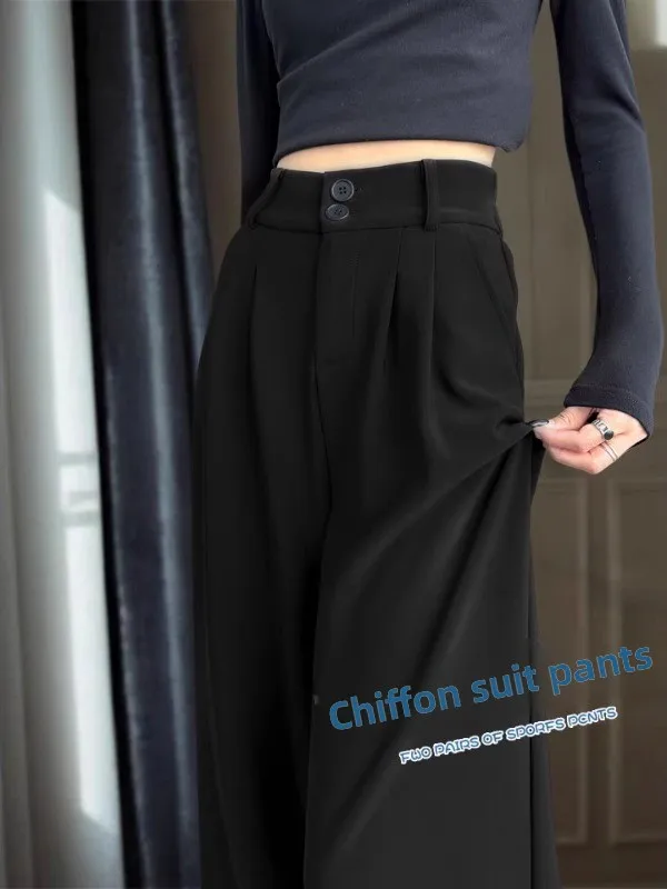 슬림핏 와이드 레그 팬츠 여성 캐주얼 스트레이트 컷 바지 하이웨이스트 엘라스틱 웨이스트 폴리에스터 스판덱스 혼방 겨울 신상...