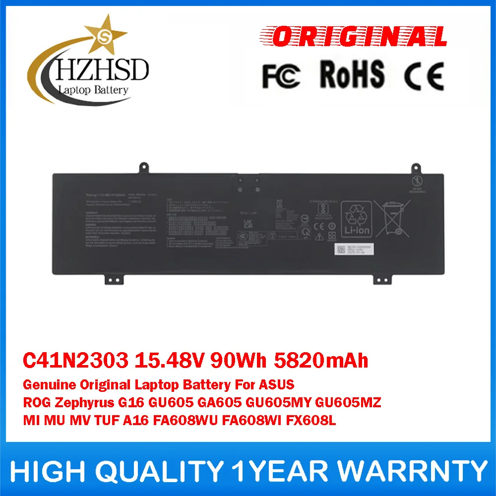 C41N2303 15.48V 90Wh 5820mAh Genuine Original Laptop Battery For ASUS ROG Zephyrus G16 GU605 GA605 GU605MY GU605MZ MI MU MV TUF