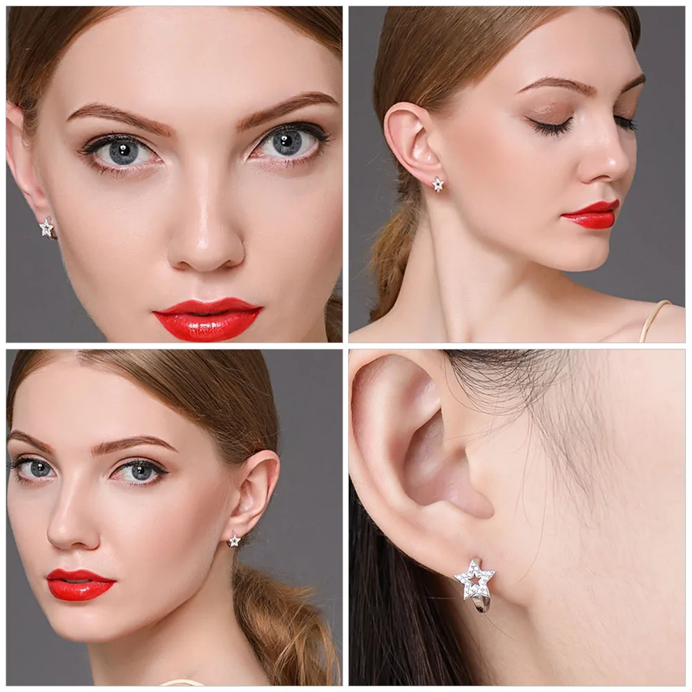 

1Pair Star Earrings Hoop Style Exquisite Silver Material Lightweight Comfortable for All Day Wear Ideal for Students Fashion