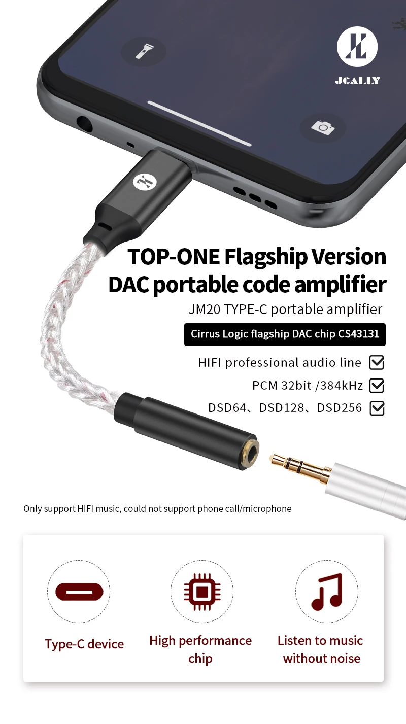 JCALLY JM20 Max CS43131 Typ C auf 3,5 mm HiFi DAC JM20 Digitale Audiodekodierung USB C Kopfhörer AMP Adapter für Android iPhone 15 16 – Detail 3