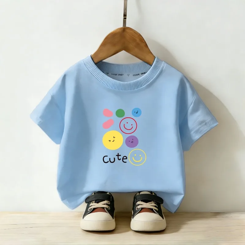 Colorful Smiley Face Printed Children's T-shirt Summer New Personalized Parent-child Outfit Fashionable Casual Short Sleeved