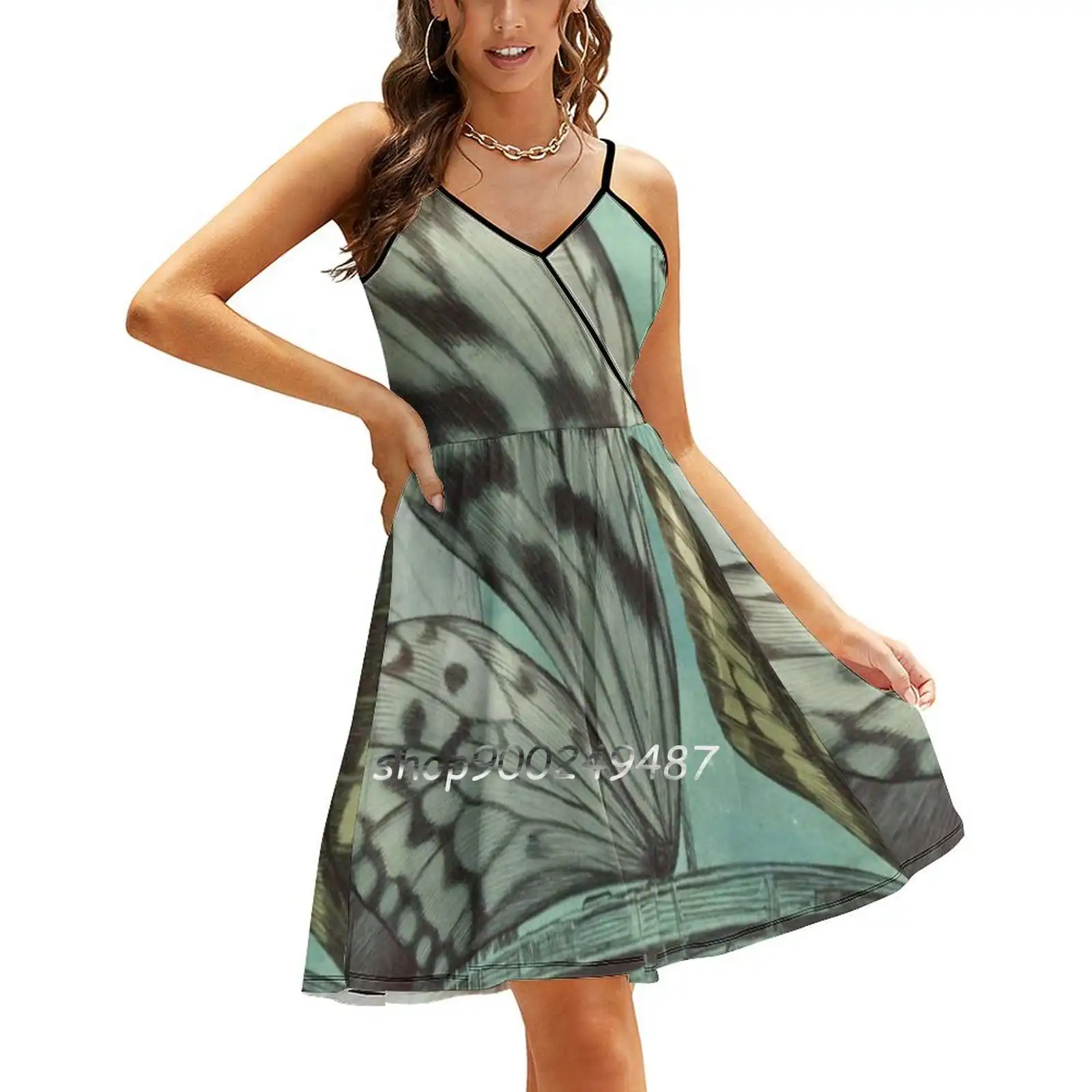 The Sling Dress Women Summer Printing Condole Belt Dresses Ship Journey Sea Ocean Night Moon Sky Stars Blue Green Surreal