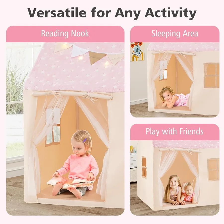 خيمة لعب مع توهج في الظلام، حصيرة قابلة للغسل، نوافذ ضوء النجوم، ألعاب مسرح كبيرة مضادة للرحلات للأولاد والبنات في الأماكن المغلقة والخارجية