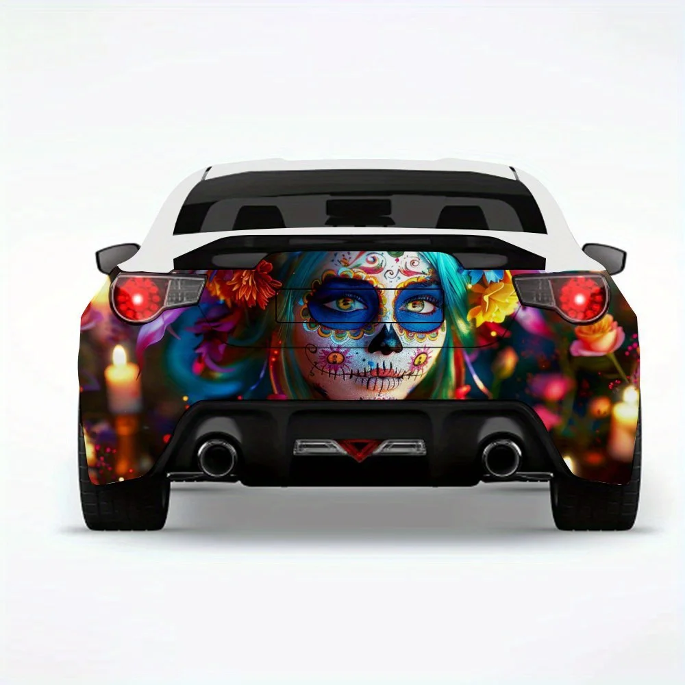 

Красочная автомобильная наклейка «День мертвых» для девочек-виниловая наклейка на заднюю часть автомобиля, водонепроницаемые самоклеящиеся виниловые наклейки для хвоста автомобиля и B