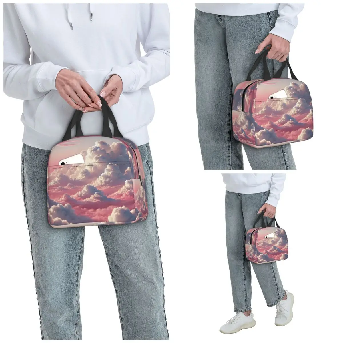 Pink Clouds Sky Large Sunset Glow Insulated Lunch Bag for Women Office Cooler Thermal Food Box Tote Lunch Boxes Container