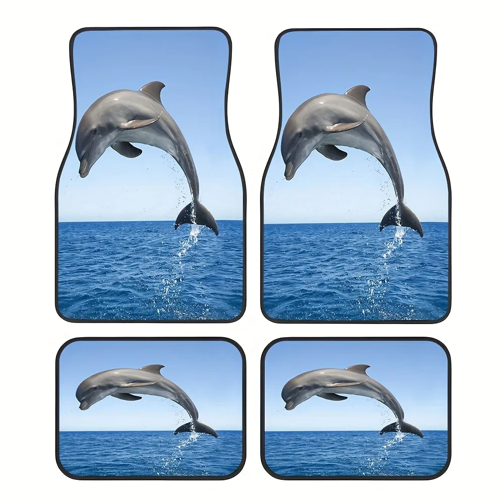 A Set Of 4 Rubber Mats Featuring Dolphin Designs, Universal Non-Slip Floor Mats Suitable For Front And Rear Vehicle Use, Pet-Fri