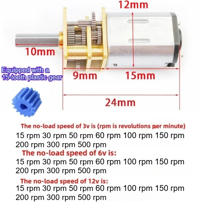 GA12-N20 Miniature DC Metal Gear Motor 3V 3.7V 5V 6V 12V Low RPM High Torque 4WD Car Electric Screwdriver Door Lock Motor