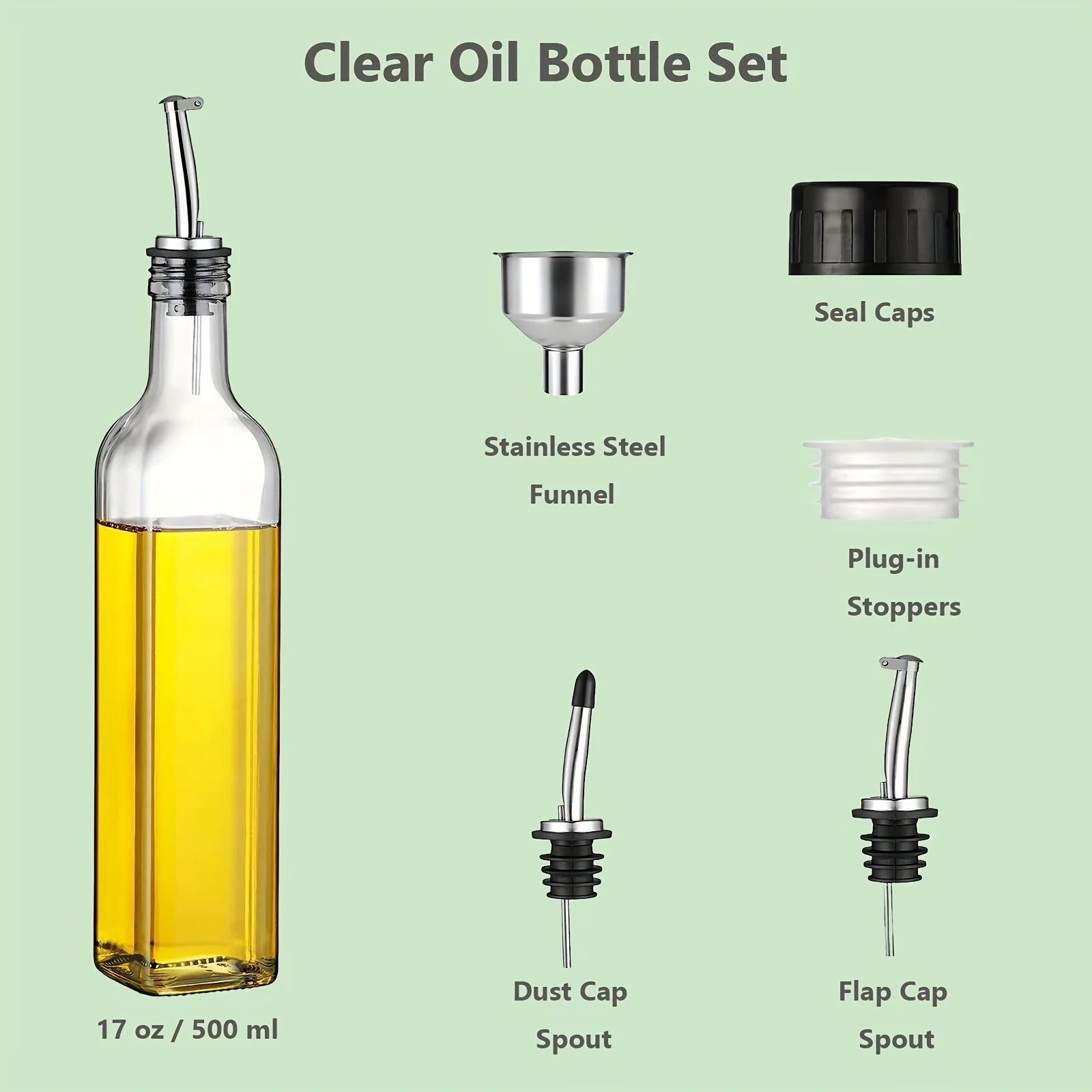 2pcs Oil Bottle, Glass Oil Dispenser Bottle, Leak-proof Oil Pot With Stickers, Storage Oil Bottle With Funnel, Seasoning Bottle