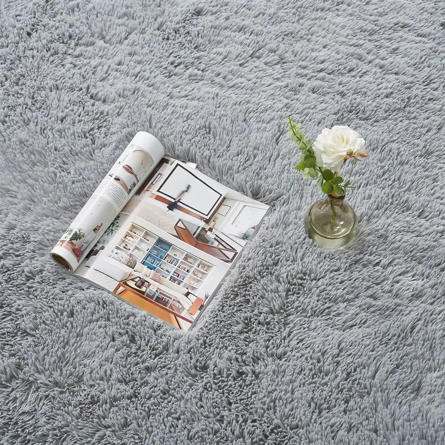 Shag Area Rugs for Living Room, 9X12 Light Grey Large Fluffy Clearance Rug Throw Bedroom Carpet, Indoor Modern Fuzzy Nursery Sha