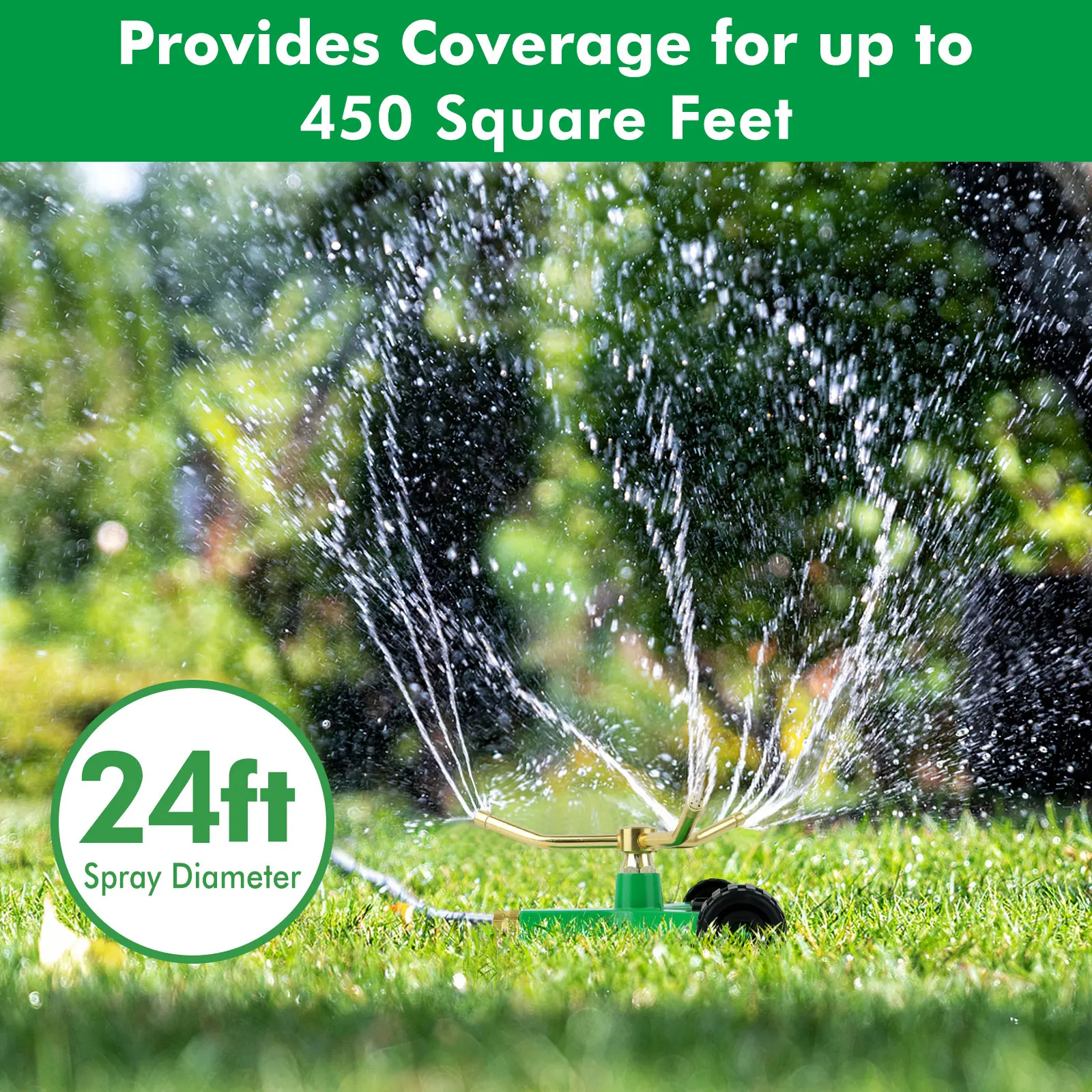 

[2 Pack] RESTMO 3-Arm Metal Sprinkler with Wheel Base, 360 Degree Automatic Rotary Lawn Sprinkler System for Garden Plant