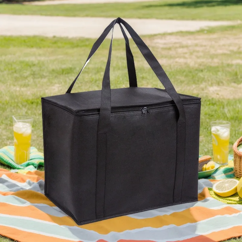 휴대용 블랙 단열 보온 쿨러 백, 음료 보관, 대형 냉장 백, 지퍼 피크닉, 주석 호일, 식품 패니어, 1PC