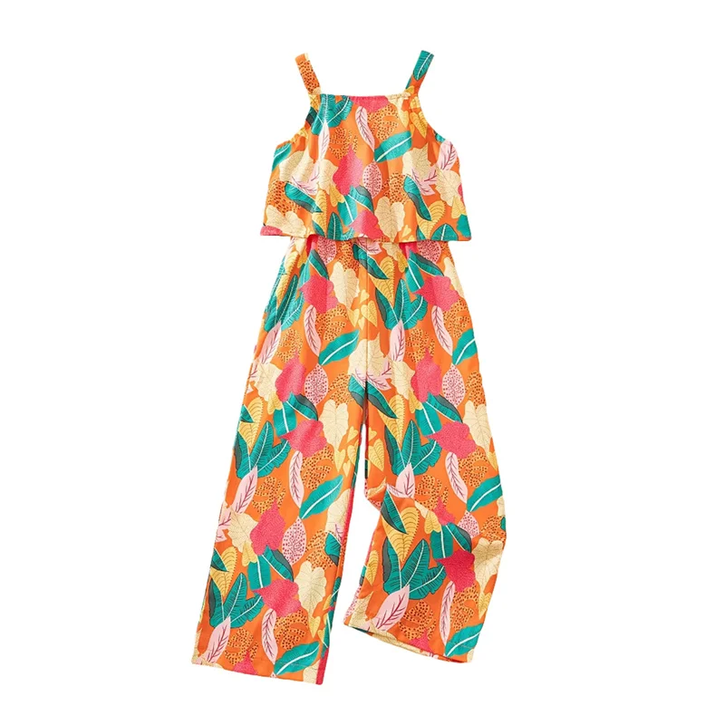

Cathery Toddler Baby Girls Jumpsuits Loose Fit Tropical Leaf Print Ruffles Spaghetti Strap Sleeveless Overalls 2025