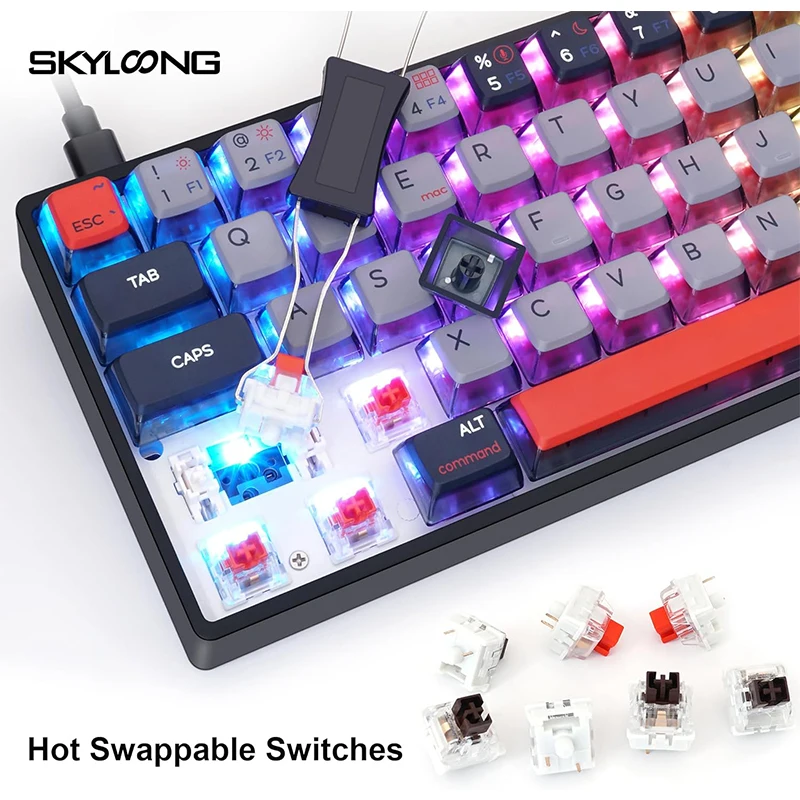 Imagem -05 - Skyloong Novo Teclado com Fio Usb Gk61 Qmk Via 60 Macro Programável Hot-swappable Rgb Backlight Pbt Pudding Keycap Tátil Linear Switch Teclado Teclado para Jogadores de Baixa Latência